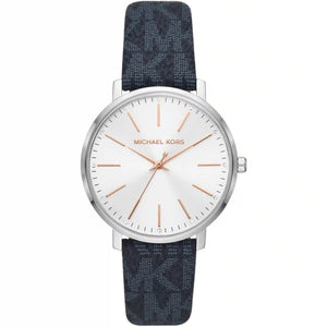 Buy Shop Michael Kors Pyper Quartz Silver Dial Blue Leather Strap Watch For Women - MK7244 USA Online