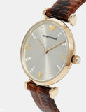 Buy Shop Emporio Armani Gianni T Bar Beige Dial Brown Leather Strap Watch For Women - AR1883 USA Online