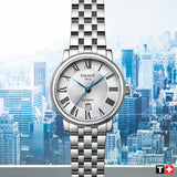 Tissot T Classic Carson Premium Automatic Lady Silver Dial Silver Steel Strap Watch for Women - T122.207.11.033.00