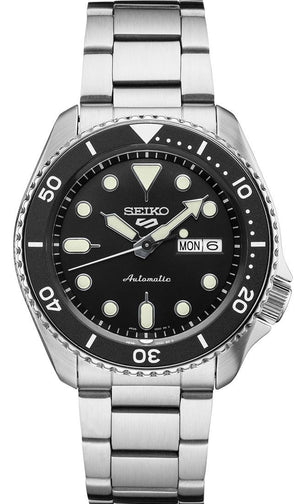 Buy Shop Seiko 5 Sports Automatic Day Date Black Dial Silver Steel Strap Watch for Men - SRPD55K1 USA Online