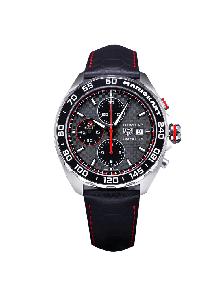 Tag Heuer Formula 1 Mario Kart Chronograph Black Dial Black Leather Strap Watch for Men - CAZ201E.FC6517
