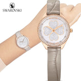 Buy Shop Swarovski Attract Clover Crystals Silver Dial Grey Leather Strap Watch for Women - 5653350 USA Online