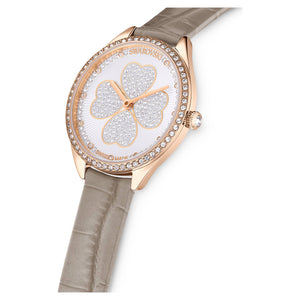 Buy Shop Swarovski Attract Clover Crystals Silver Dial Grey Leather Strap Watch for Women - 5653350 USA Online