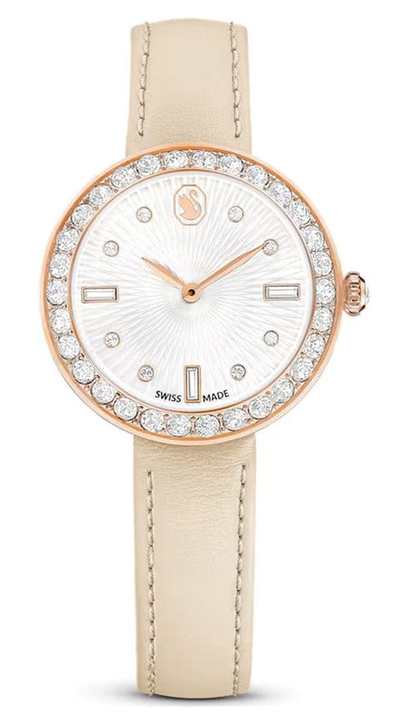 Buy Shop Swarovski Certa Crystals Silver Dial Beige Leather Strap Watch for Women - 5672968 USA Online