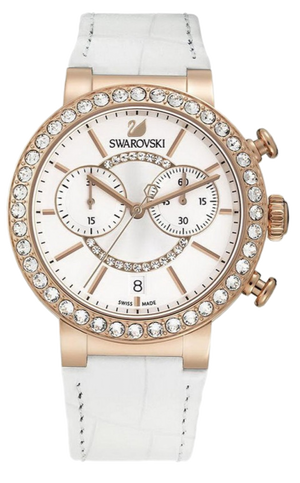 Buy Shop Swarovski Citra Sphere Chrono White Dial White Leather Strap Watch for Women - 5080602 USA Online