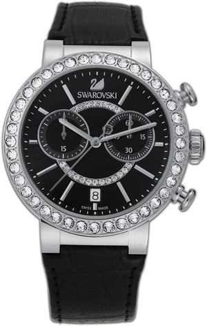 Buy Shop Swarovski Citra Sphere Chronograph Black Dial Black Leather Strap Watch for Women - 5027131 USA Online