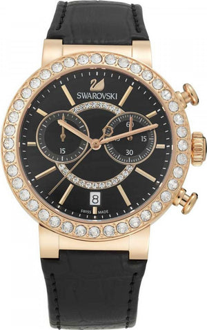 Buy Shop Swarovski Citra Sphere Chronograph Black Dial Black Leather Strap Watch for Women - 5055209 USA Online