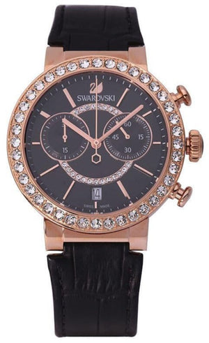 Buy Shop Swarovski Citra Sphere Chronograph Black Dial Black Leather Strap Watch for Women - 5055209 USA Online