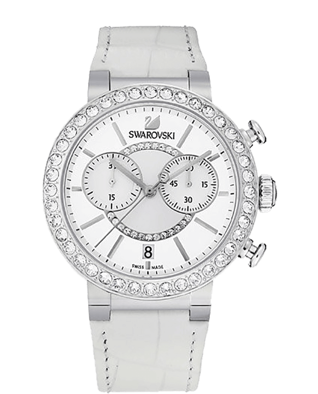 Buy Shop Swarovski Citra Sphere Chronograph White Dial White Leather Strap Watch for Women - 5027127 USA Online