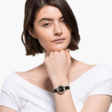 Buy Shop Swarovski Crystal Flower Black Dial Black Leather Strap Watch for Women - 5552421 USA Online