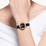 Buy Shop Swarovski Crystal Flower Black Dial Black Leather Strap Watch for Women - 5552421 USA Online