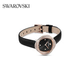 Buy Shop Swarovski Crystal Flower Black Dial Black Leather Strap Watch for Women - 5552421 USA Online