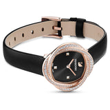 Buy Shop Swarovski Crystal Flower Black Dial Black Leather Strap Watch for Women - 5552421 USA Online