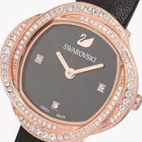 Buy Shop Swarovski Crystal Flower Black Dial Black Leather Strap Watch for Women - 5552421 USA Online