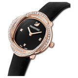 Buy Shop Swarovski Crystal Flower Black Dial Black Leather Strap Watch for Women - 5552421 USA Online