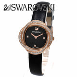 Buy Shop Swarovski Crystal Flower Black Dial Black Leather Strap Watch for Women - 5552421 USA Online