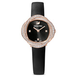 Buy Shop Swarovski Crystal Flower Black Dial Black Leather Strap Watch for Women - 5552421 USA Online