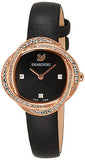 Buy Shop Swarovski Crystal Flower Black Dial Black Leather Strap Watch for Women - 5552421 USA Online