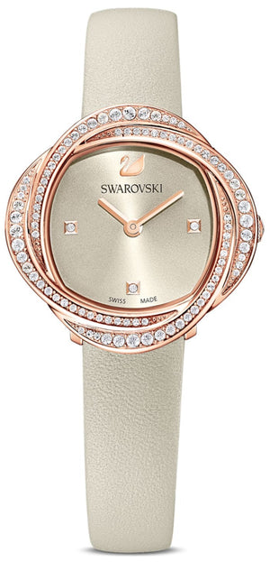 Buy Shop Swarovski Crystal Flower Grey Dial Grey Leather Strap Watch for for Women - 5552424 USA Online
