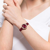 Buy Shop Swarovski Crystal Flower Red Dial Red Leather Strap Watch for Women - 5552780 USA Online
