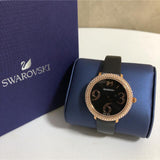 Buy Shop Swarovski Crystal Frost Black Dial Black Leather Strap Watch for Women - 5484058 USA Online