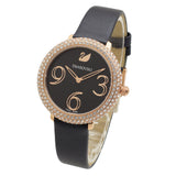Buy Shop Swarovski Crystal Frost Black Dial Black Leather Strap Watch for Women - 5484058 USA Online