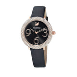 Buy Shop Swarovski Crystal Frost Black Dial Black Leather Strap Watch for Women - 5484058 USA Online
