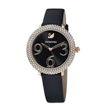 Buy Shop Swarovski Crystal Frost Black Dial Black Leather Strap Watch for Women - 5484058 USA Online
