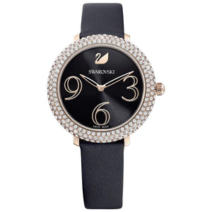 Buy Shop Swarovski Crystal Frost Black Dial Black Leather Strap Watch for Women - 5484058 USA Online