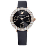 Buy Shop Swarovski Crystal Frost Black Dial Black Leather Strap Watch for Women - 5484058 USA Online