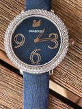 Buy Shop Swarovski Crystal Frost Blue Dial Blue Leather Strap Watch for Women - 5484061 USA Online