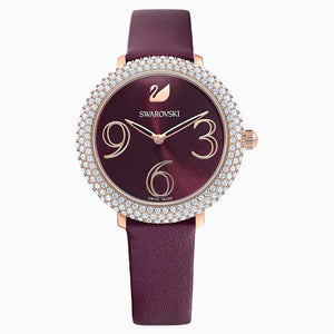 Buy Shop Swarovski Crystal Frost Red Dial Red Leather Strap Watch for Women - 5484064 USA Online