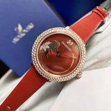 Buy Shop Swarovski Crystal Frost Red Dial Red Leather Strap Watch for Women - 5519226 USA Online