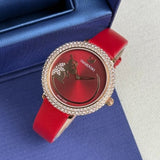 Buy Shop Swarovski Crystal Frost Red Dial Red Leather Strap Watch for Women - 5519226 USA Online