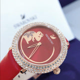 Buy Shop Swarovski Crystal Frost Red Dial Red Leather Strap Watch for Women - 5519226 USA Online