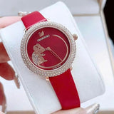Buy Shop Swarovski Crystal Frost Red Dial Red Leather Strap Watch for Women - 5519226 USA Online