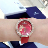 Buy Shop Swarovski Crystal Frost Red Dial Red Leather Strap Watch for Women - 5519226 USA Online