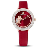 Buy Shop Swarovski Crystal Frost Red Dial Red Leather Strap Watch for Women - 5519226 USA Online