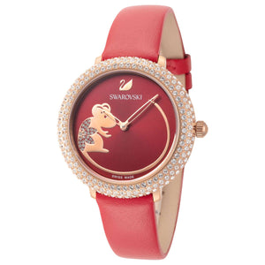 Buy Shop Swarovski Crystal Frost Red Dial Red Leather Strap Watch for Women - 5519226 USA Online