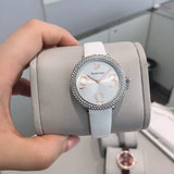 Buy Shop Swarovski Crystal Frost Silver Dial White Leather Strap Watch for Women - 5484070 USA Online