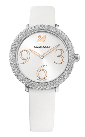 Buy Shop Swarovski Crystal Frost Silver Dial White Leather Strap Watch for Women - 5484070 USA Online