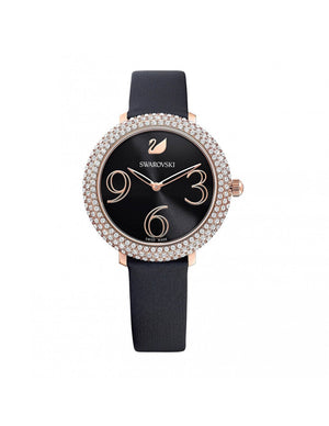 Buy Shop Swarovski Crystal Frost Black Dial Black Leather Strap Watch for Women - 5484058 USA Online