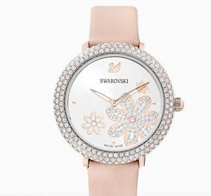 Buy Shop Swarovski Crystal Quartz Pink Dial Pink Leather Strap Watch for Women - 5575217 USA Online
