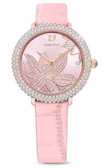 Buy Shop Swarovski Crystal Quartz Pink Dial Pink Leather Strap Watch for Women - 5575217 USA Online