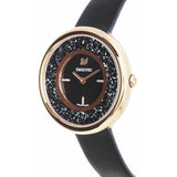 Swarovski Crystalline Pure Black Dial Black Leather Strap Watch for Women - 5275043