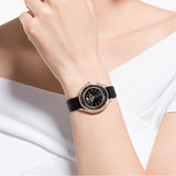 Buy Shop Swarovski Crystalline Aura Black Dial Black Leather Strap Watch for Women - 5558634 USA Online