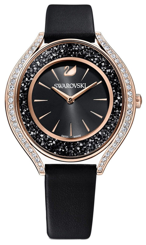 Buy Shop Swarovski Crystalline Aura Black Dial Black Leather Strap Watch for Women - 5558634 USA Online