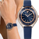 Buy Shop Swarovski Crystalline Aura Blue Dial Blue Leather Strap Watch for Women - 5519447 USA Online
