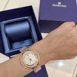 Buy Shop Swarovski Crystalline Aura Silver Dial Beige Leather Strap Watch for Women - 5519450 USA Online