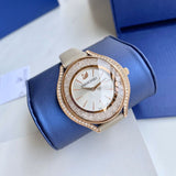 Buy Shop Swarovski Crystalline Aura Silver Dial Beige Leather Strap Watch for Women - 5519450 USA Online